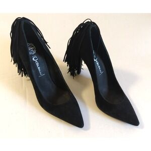 Jeffrey Campbell Black Suede Heels Size 6 Fringe Party Time Fairy Goth Coquette